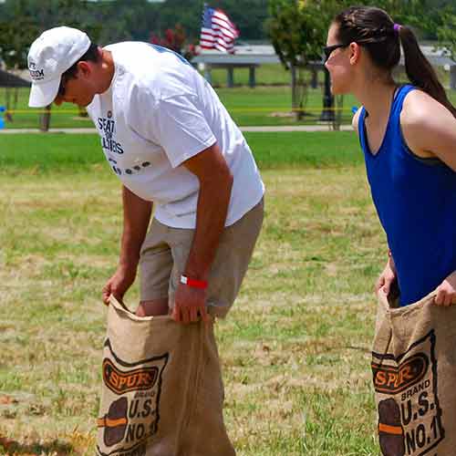 Sack race event in new home community in Arlington, TX.