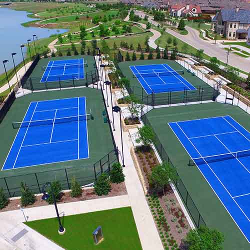 Tennis courts keep Viridian residents active near new homes.