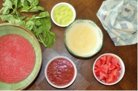 Watermelon gazpacho and its ingredients in new home community Viridian.