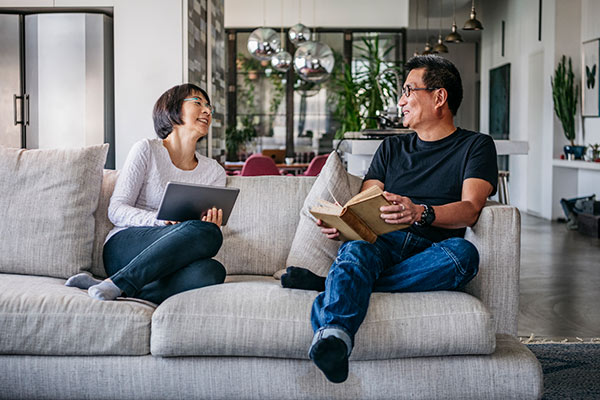 Couple in a 55+ community enjoying time to relax